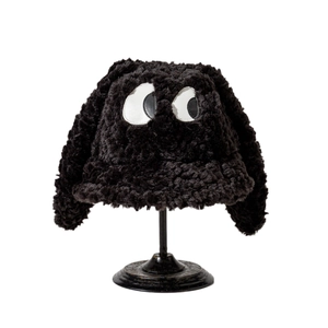 Chapeau bob en peluche noire pour femme avec de grands yeux et de longues oreilles mignonnes