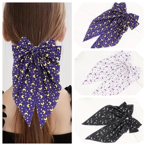 Large Bow Hair Clip Star Moon Print Fabric Long Ribbon Spring Clip Sweet Lolita Style Headwear For Women Girls