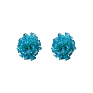 Blue crystal cluster bead stud earrings in a spherical design with a silver needle post