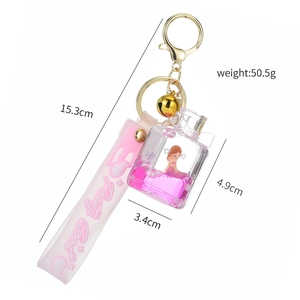 Kreativer Schlüsselanhänger mit Meerjungfrau, rosa Flüssigkeit und Acryl-Anhänger