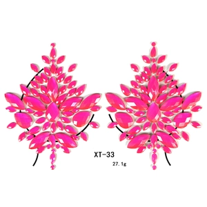 Detailed view of pink resin crystal body jewelry stickers model XT-33 for festival decor