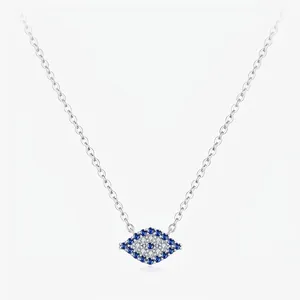 Evil Eye Necklace 925 Sterling Silver Blue White Cubic Zirconia Geometric Pendant Clavicle Chain For Women Lucky Amulet