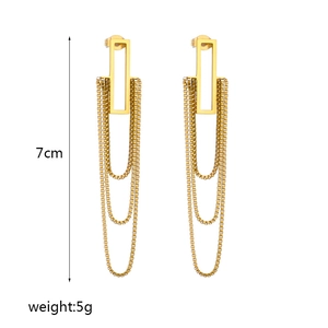 Elegant gold plated multi-layer tassel drop earrings with long geometric chain link