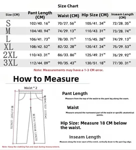 Detailed size guide for men's high street woven joggers with measurement instructions