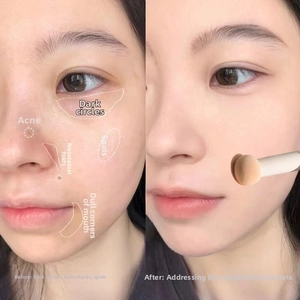 Detailed before and after comparison of mushroom head sponge brush concealing dark circles