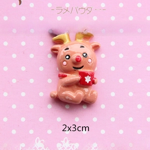 Pink resin cartoon deer figurine for DIY phone case crafts and holiday decor accents