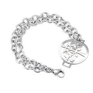 Double-layered stainless steel bracelet featuring a Tree of Life pendant and lobster clasp