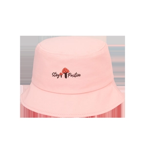 Chapeau bob rose pour enfants en toile avec motif champignon et broderie Stay Positive