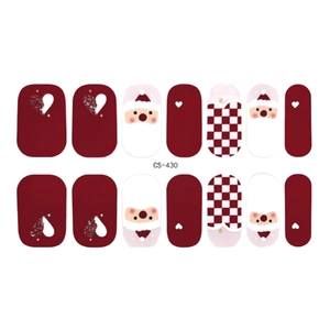 Christmas gel nail wraps set featuring Santa Claus and heart patterns model CS-430