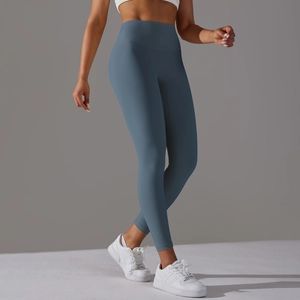 Détail de legging de yoga sans couture à taille haute bleu brume pour fitness et sport