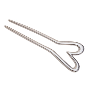 Minimalist silver stainless steel hair pin with double prongs and hollow heart design