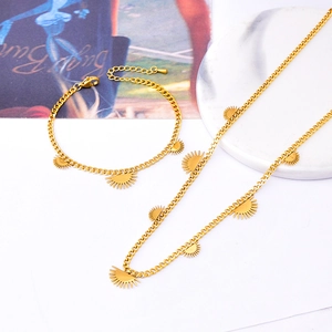 Minimalistische Titanstahl Fächerförmige Sonnenstrahl Anhänger Halskette Und Armband Vergoldet Nicht Anlaufend Damen Mode