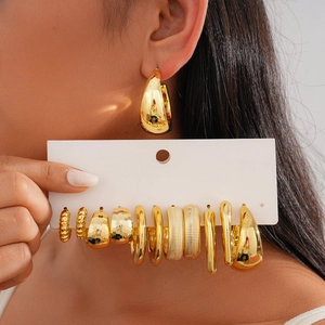 Gold Plated Hoop Earrings Geometric Studs With Steel Earring Post Trendy Fashion Accessory For Women Minimalist