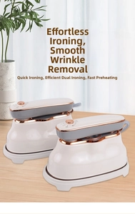 Detail of portable handheld steamer with 180-degree rotating handle on wooden table