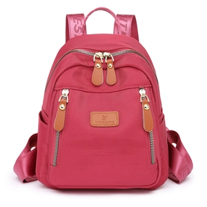 Chic rose red nylon casual backpack for women with stylish dual shoulder straps