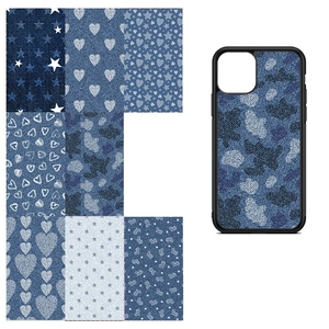 Blue denim texture phone back stickers with heart and star patterns in 8 styles