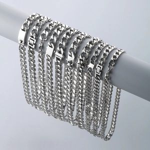 Polished silver stainless steel Cuban link chains with lobster clasps for men