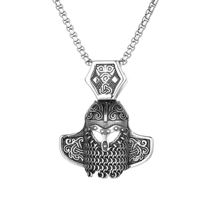 Pendentif guerrier viking nordique en acier inoxydable argent vieilli pour homme