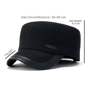 Detail view of winter flat top cap with dimensions 56-60cm circumference and wool texture