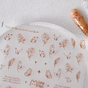 Retro brown nail stickers with rose and butterfly patterns for elegant DIY manicures