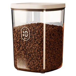 Minimalist 10kg transparent pet food storage container with white airtight seal lid