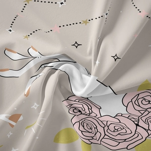 Detail showing the fine texture and celestial rose print of the bohemian tapestry