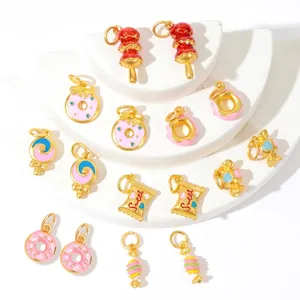 DIY Charms Pendants Gold Plated Alloy Enamel Dessert Candy Donut Shape For Jewelry Making Bracelet Necklace Accessories