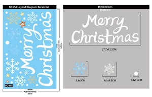 Detaillierte Maßtabelle für Frohe Weihnachten Schneeflocken Fensteraufkleber im Layout