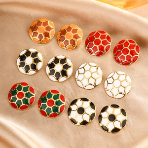 18K Gold Plated Stainless Steel Enamel Stud Earrings For Women Vintage Light Luxury Geometric Football Ear Jewelry Gift