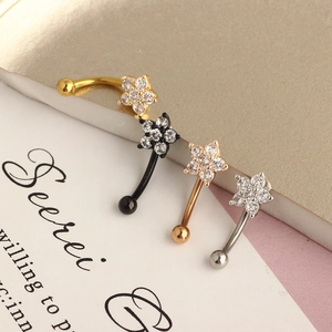 Curved 16G stainless steel eyebrow rings with sparkling flower zircon in four colors