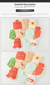 Macro shot of assorted Christmas fondant cookies on a white lace plate for baking decor