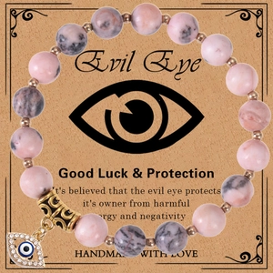 Evil Eye Bracelet Natural Gemstone Beads Alloy Rhinestone Pendant Protection Amulet Handmade Bohemian Jewelry Women