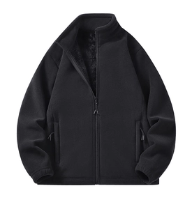 Detail showing high-density black polar fleece fabric with warm thickened inner lining