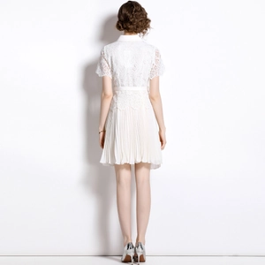 Elegantes weißes Kurzarm-Minikleid mit Spitze und Faltenrock in der Rückansicht