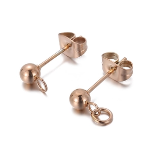 Boucles d'oreilles boules en acier titane plaqué or 18K avec anneaux de suspension