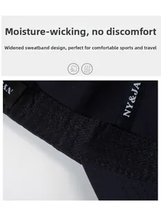 Detail of widened sweatband with moisture-wicking fabric on an outdoor sports cap