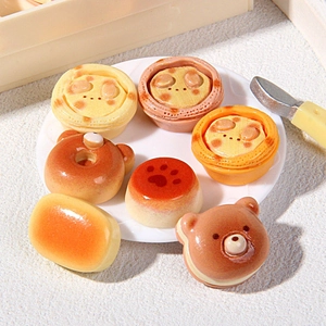 Miniature resin food charms featuring cartoon animal bread and tarts for DIY crafts