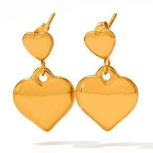 Polished gold heart drop earrings in stainless steel with a sleek minimalist design