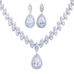 Elegant bridal jewelry set with marquise zircon necklace and matching drop earrings
