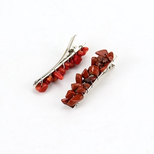 Natural red crystal stone duckbill hair clips with handmade wire wrapped gemstones
