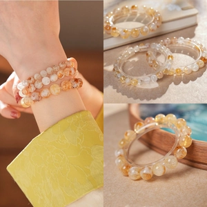 Bracelet En Perles Citrine Naturelle Cristal Fait Main Style Minimaliste Élégant Accessoire Versatile Bijoux Pour Femmes