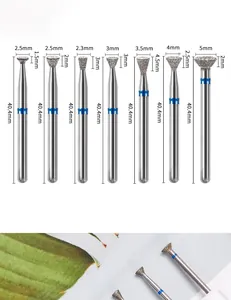 Size chart showing head diameter and length for seven diamond nail drill bits