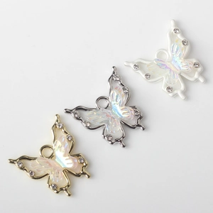 Sparkling alloy resin butterfly charms with crystals for DIY jewelry making