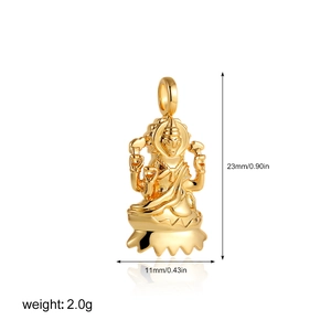 Detailed size specifications of 18K gold-plated Buddhist pendant with measurement labels