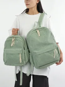 Corduroy Backpack Large Capacity Preppy Style Casual Outdoor School Bag Unisex Retro Solid Color Textural Bookbag