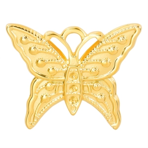 Polished 18k gold plated stainless steel butterfly pendant with engraved wing details
