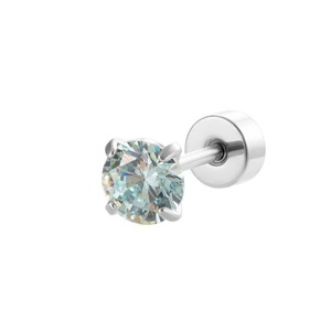 Exquisite 4mm light blue zircon ear stud with silver screw back on white background