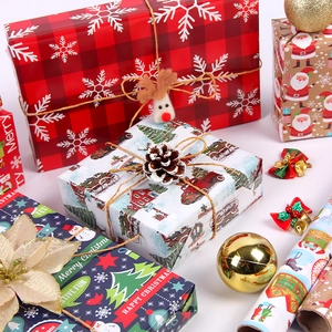 Christmas Gift Wrapping Paper Coated Paper Retro Vintage Buffalo Plaid Santa Claus Snowflake Pattern Holiday Decor