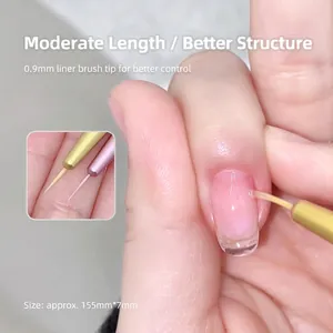 Pink and gold 155mm double-ended nail art brush with 0.9mm fine liner tip