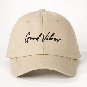Classic khaki Good Vibes embroidered baseball cap for men and women outdoor sun protection